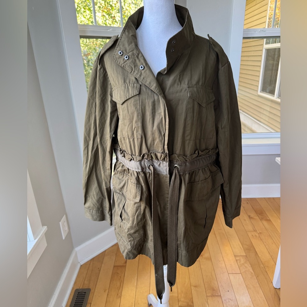 Simply Vera Vera Wang Olive Green Trench Coat Anorak Utility Jacket Petite XL - Picture 2 of 9